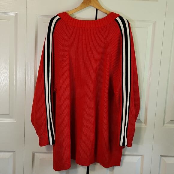 Express Womens Red Sweater Size XL Racing Stripes Preppy Coastal Rugby Varsity - Picture 2 of 8